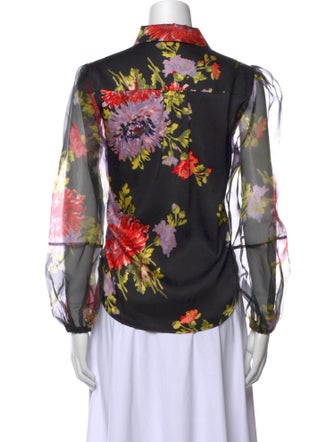 Cinq à Sept Floral Print Long Sleeve Button-Up Top