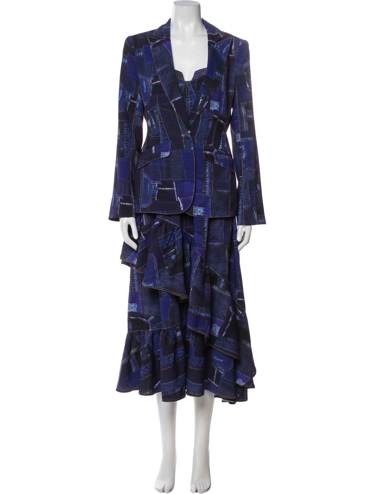 Cinq à Sept Colorblock Pattern Ruffle Embellishment Dress Set w/ Tags