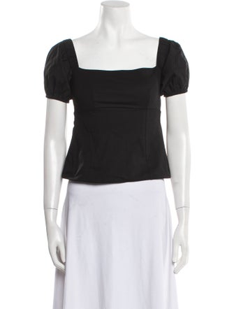 Cinq à Sept Square Neckline Short Sleeve Crop Top