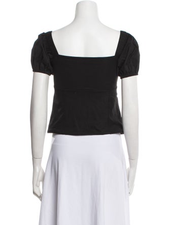 Cinq à Sept Square Neckline Short Sleeve Crop Top