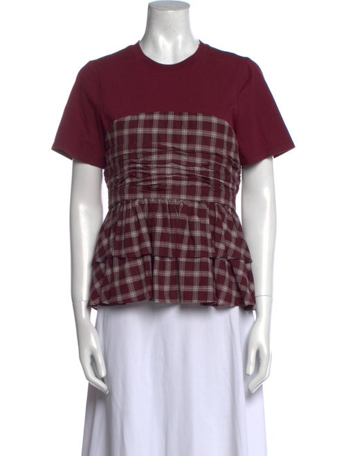 Cinq à Sept Plaid Print Crew Neck T-Shirt