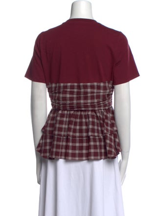 Cinq à Sept Plaid Print Crew Neck T-Shirt