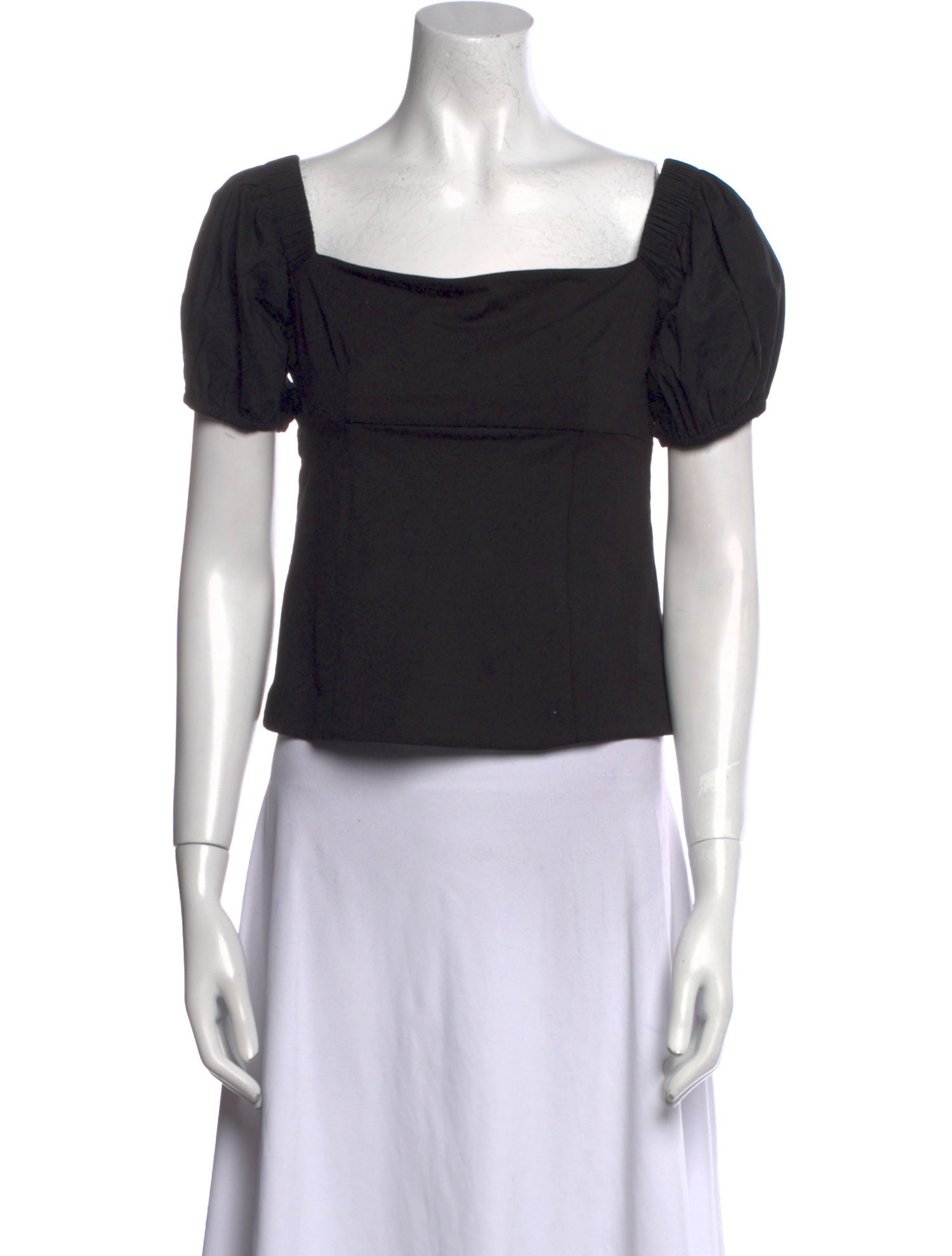 Cinq à Sept Square Neckline Short Sleeve Crop Top