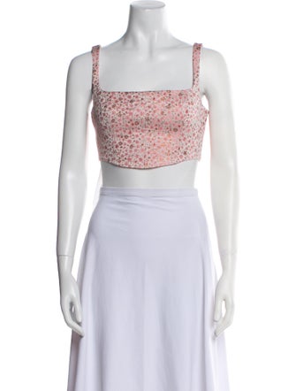 Cinq à Sept Floral Print Square Neckline Crop Top