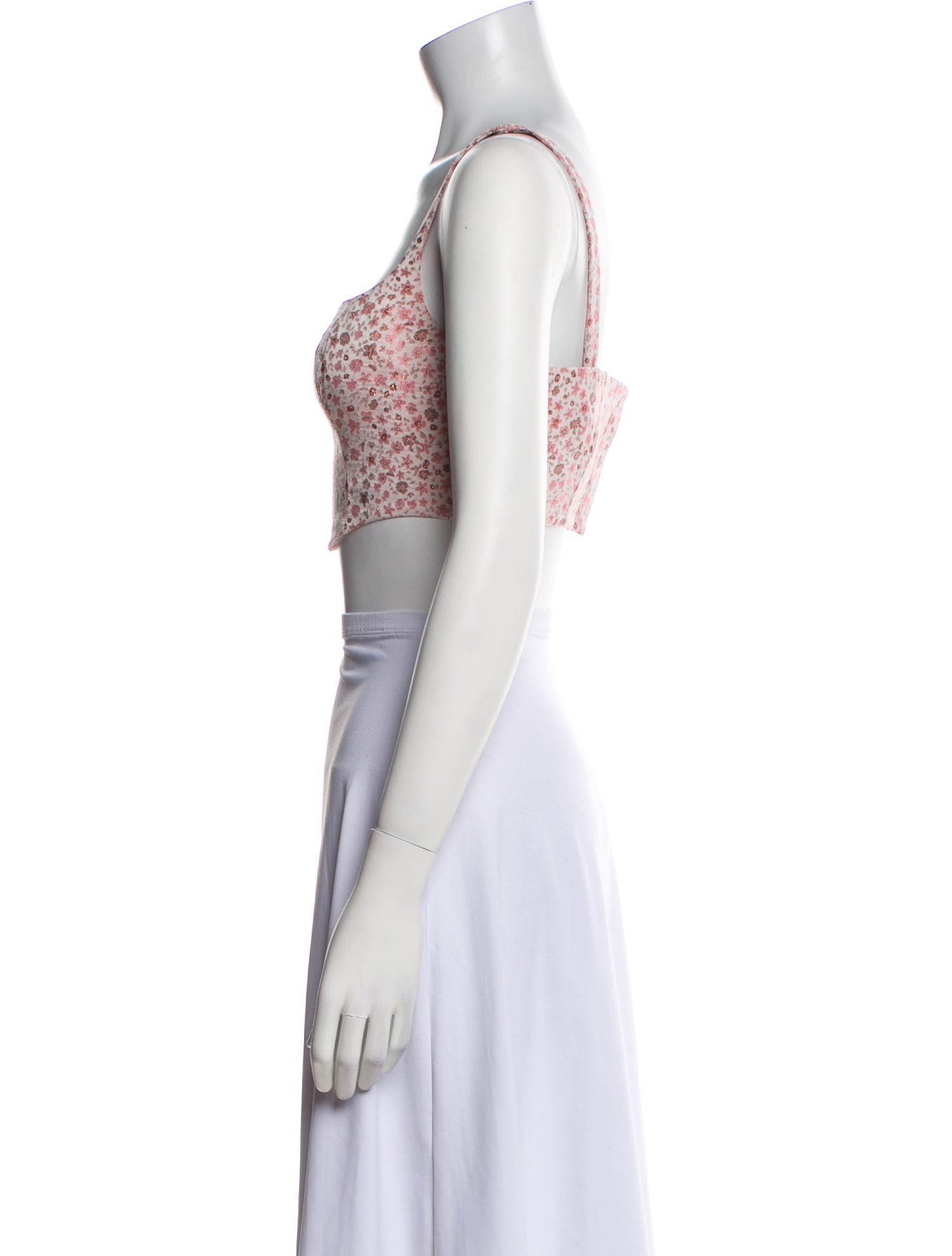 Cinq à Sept Floral Print Square Neckline Crop Top