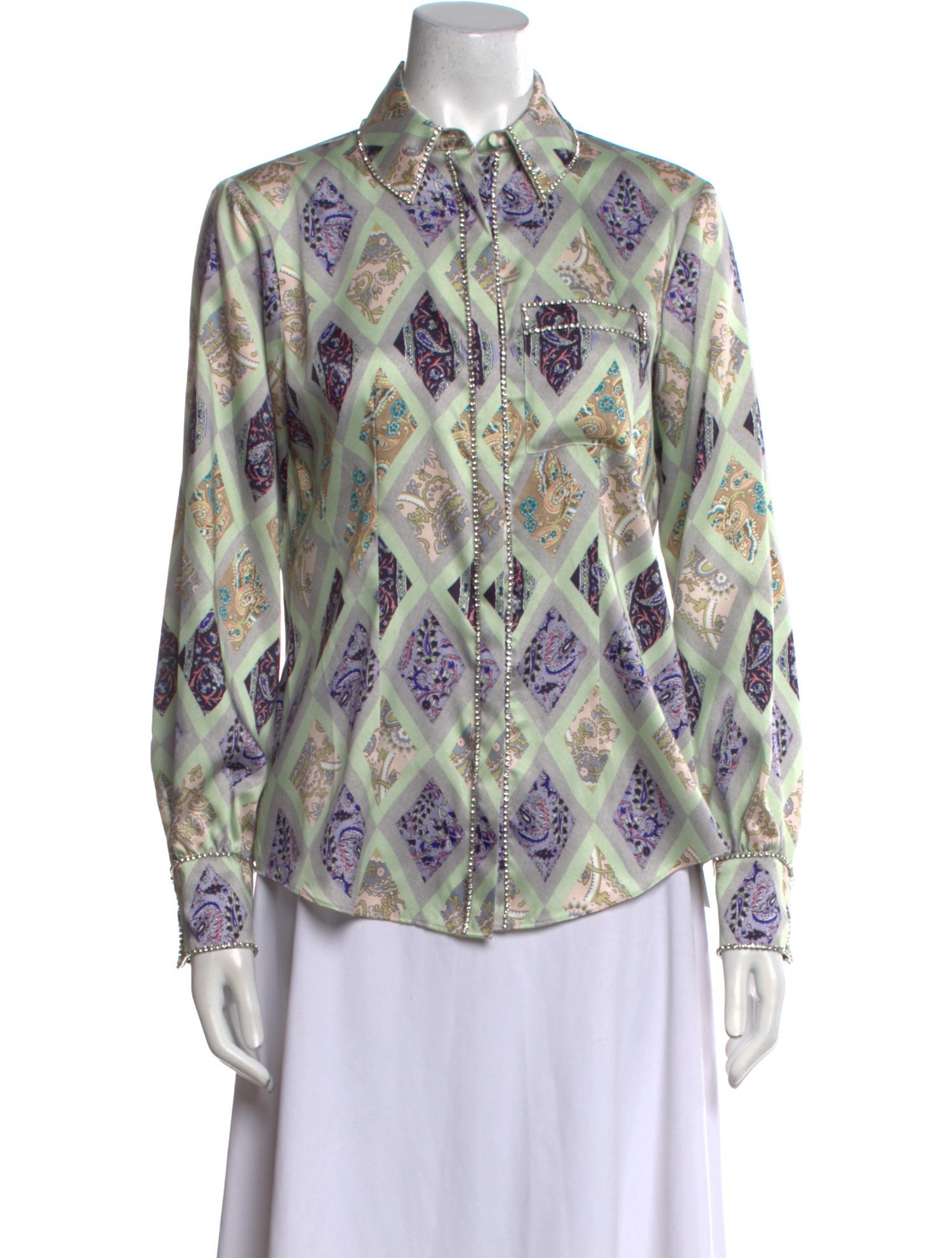 Cinq à Sept Paisley Print Long Sleeve Button-Up Top