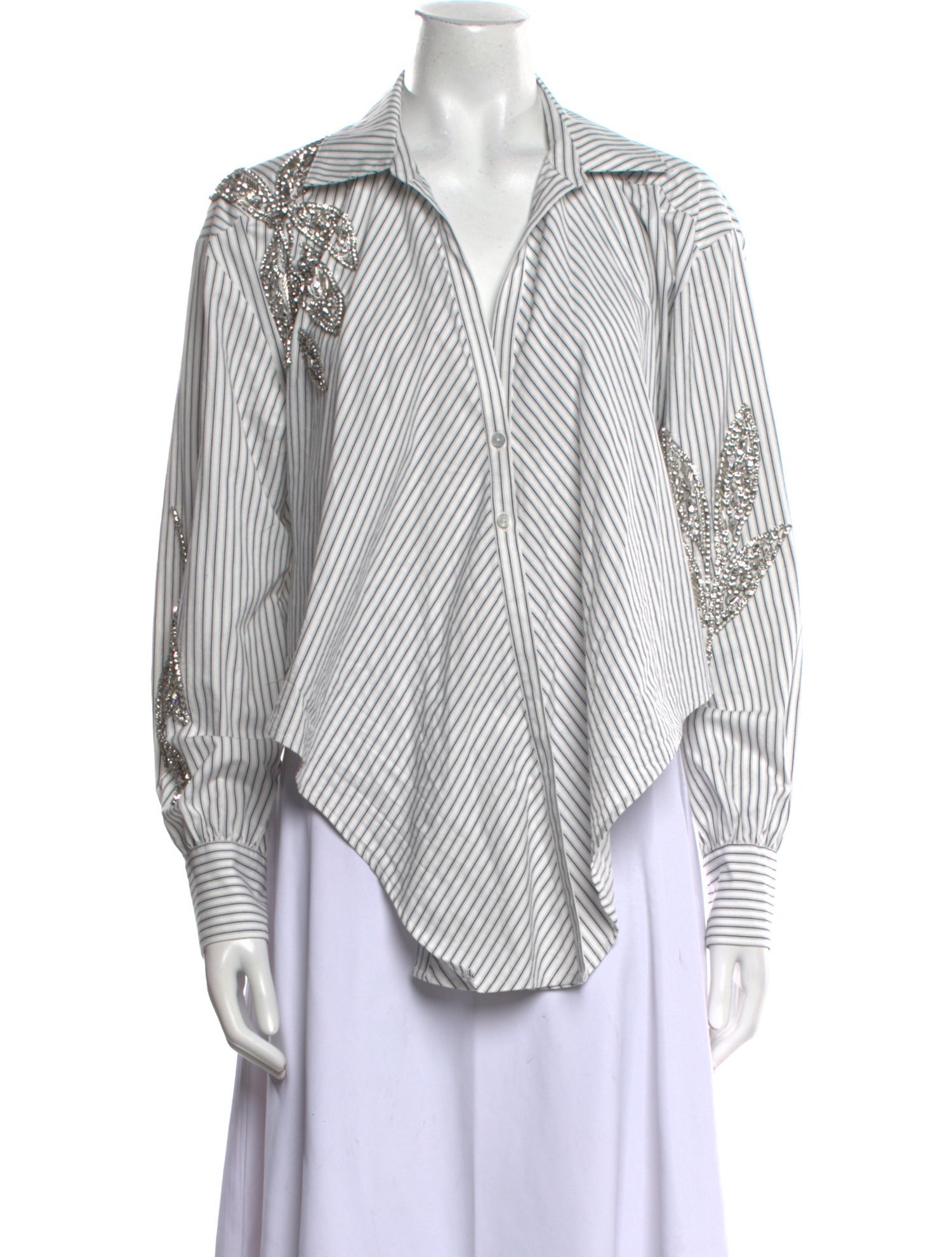 Cinq à Sept Striped Long Sleeve Button-Up Top