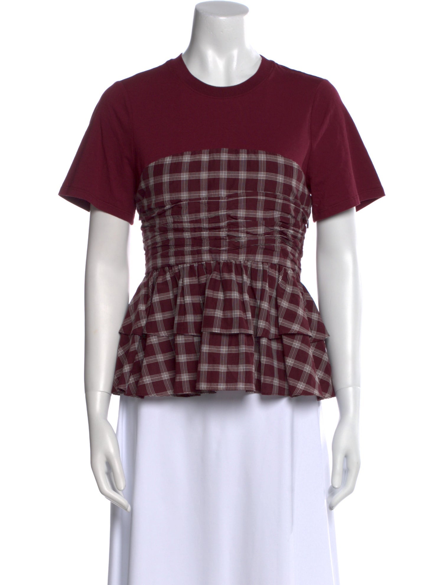 Cinq à Sept Plaid Print Crew Neck T-Shirt