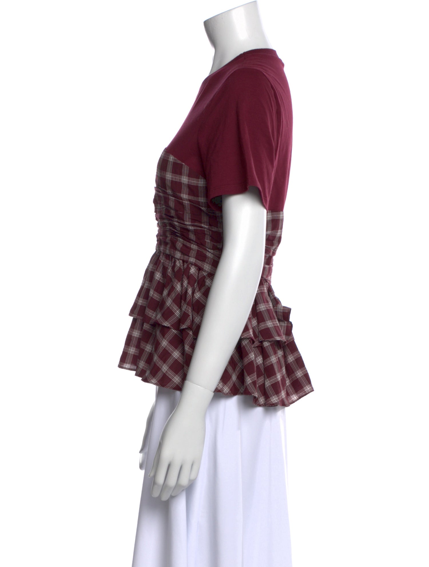 Cinq à Sept Plaid Print Crew Neck T-Shirt