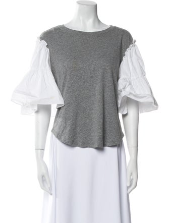 Cinq à Sept Bateau Neckline Three-Quarter Sleeve Crop Top