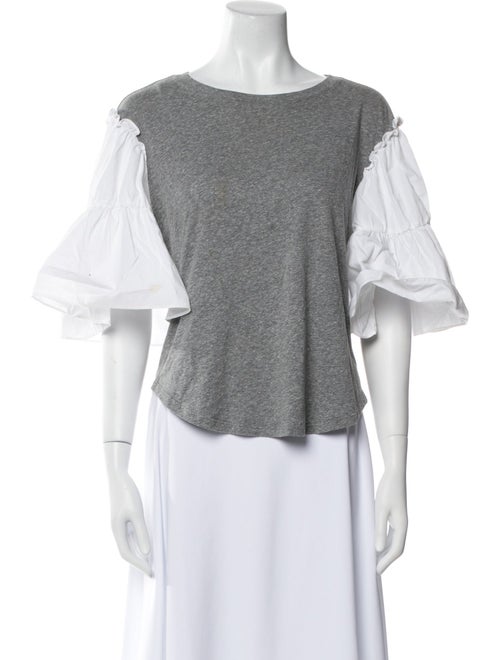 Cinq à Sept Bateau Neckline Three-Quarter Sleeve Crop Top