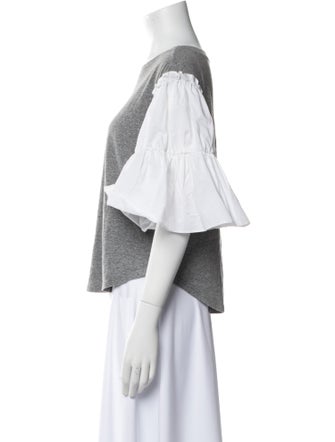 Cinq à Sept Bateau Neckline Three-Quarter Sleeve Crop Top