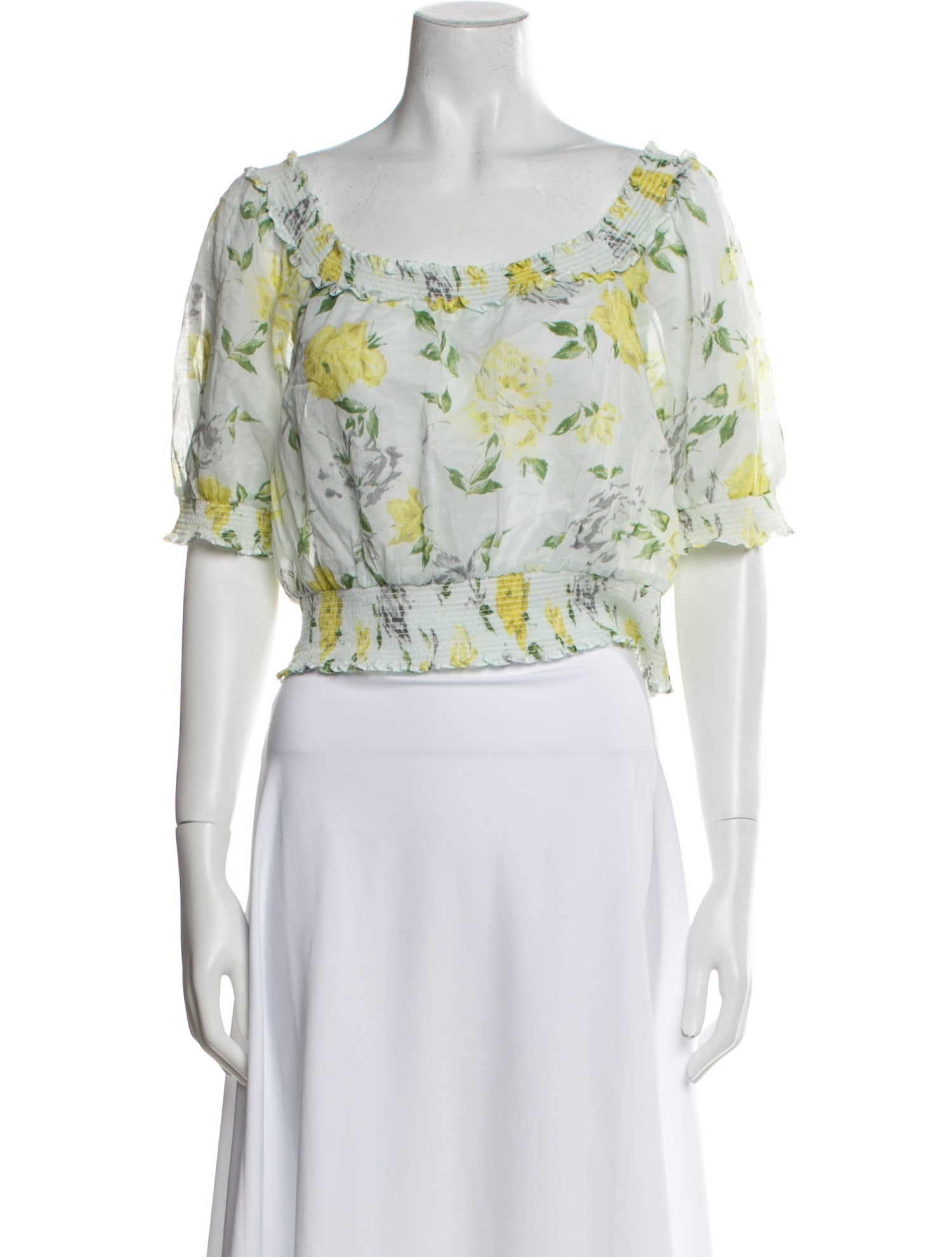 Cinq à Sept Floral Print Off-The-Shoulder Crop Top