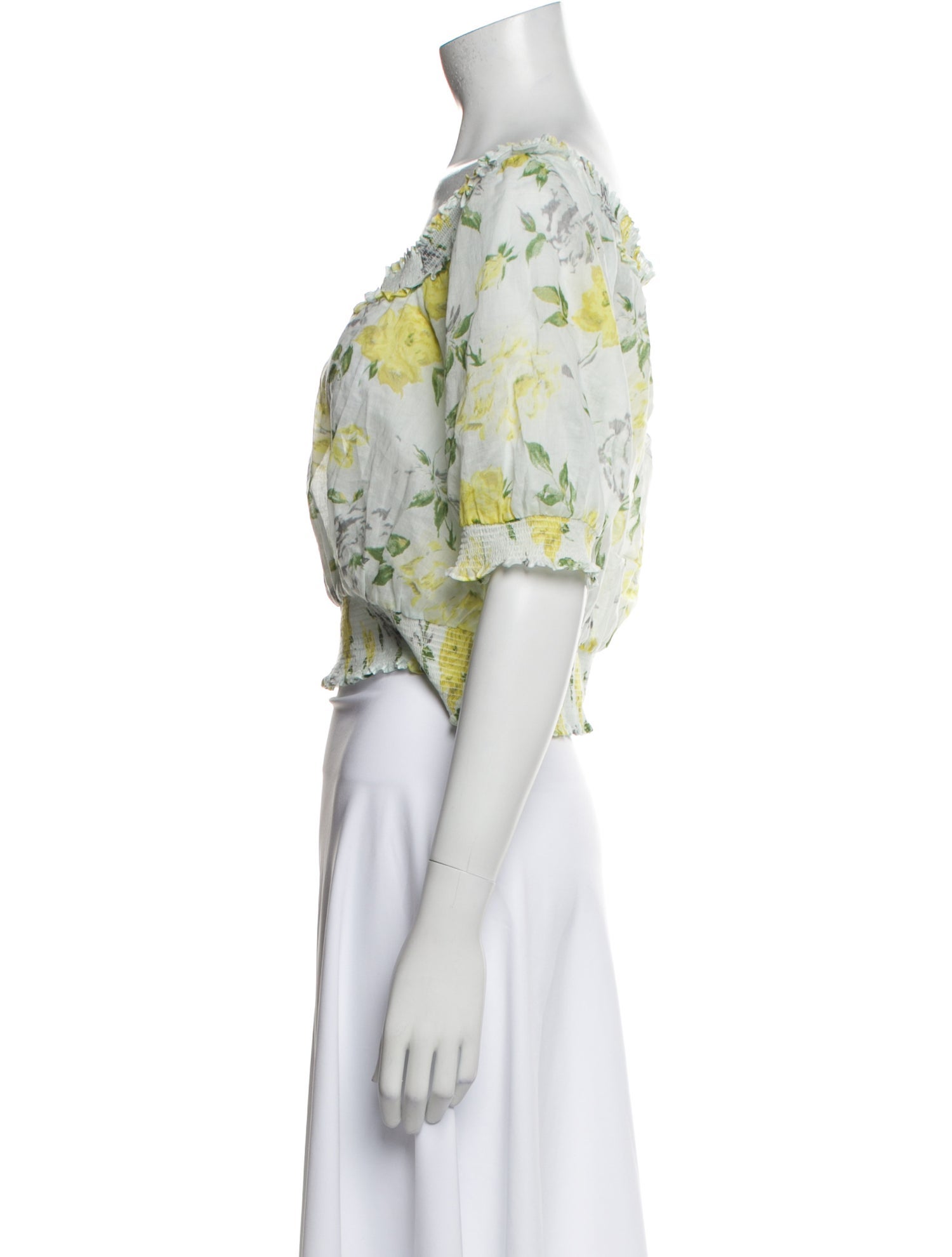 Cinq à Sept Floral Print Off-The-Shoulder Crop Top