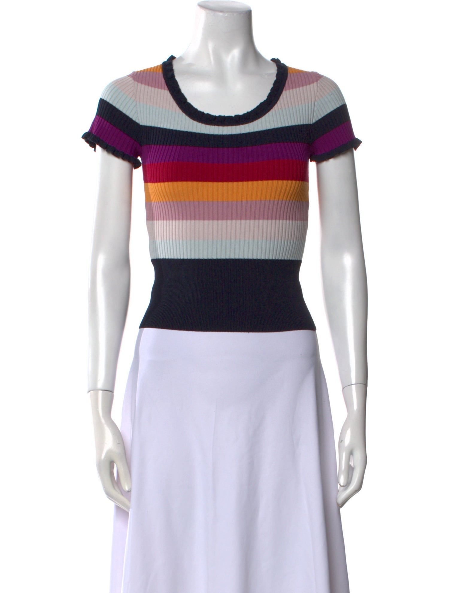 Cinq à Sept Striped Scoop Neck Crop Top