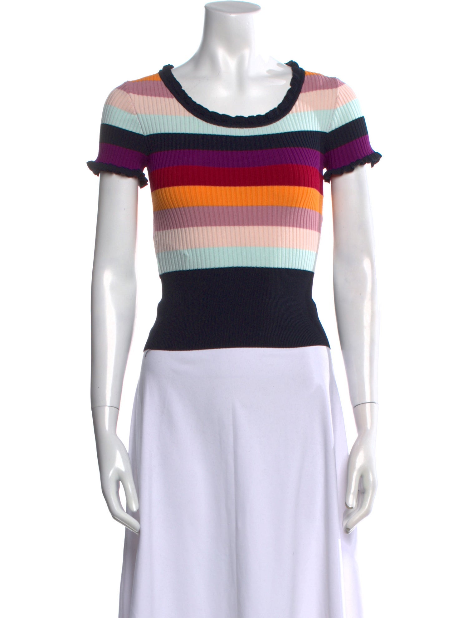 Cinq à Sept Striped Scoop Neck Crop Top