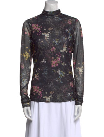 Cinq à Sept Floral Print Mock Neck Blouse