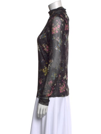 Cinq à Sept Floral Print Mock Neck Blouse