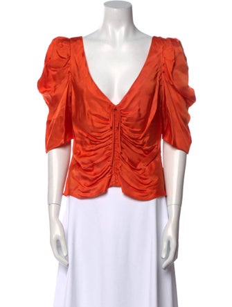 Cinq à Sept V-Neck Short Sleeve Crop Top