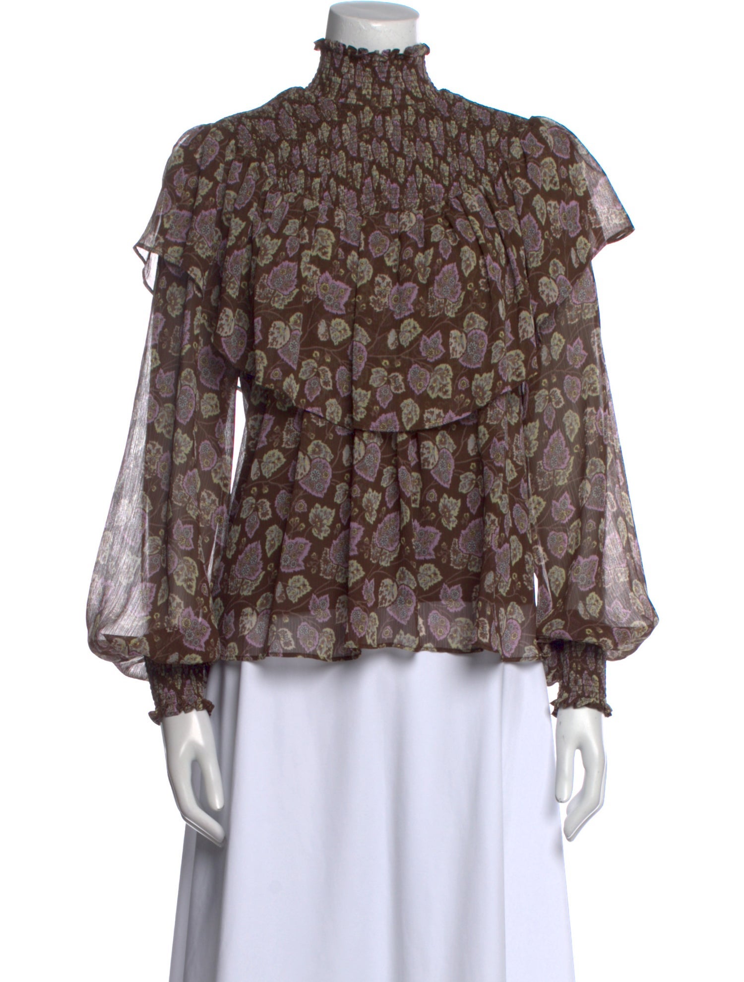 Cinq à Sept Floral Print Mock Neck Blouse