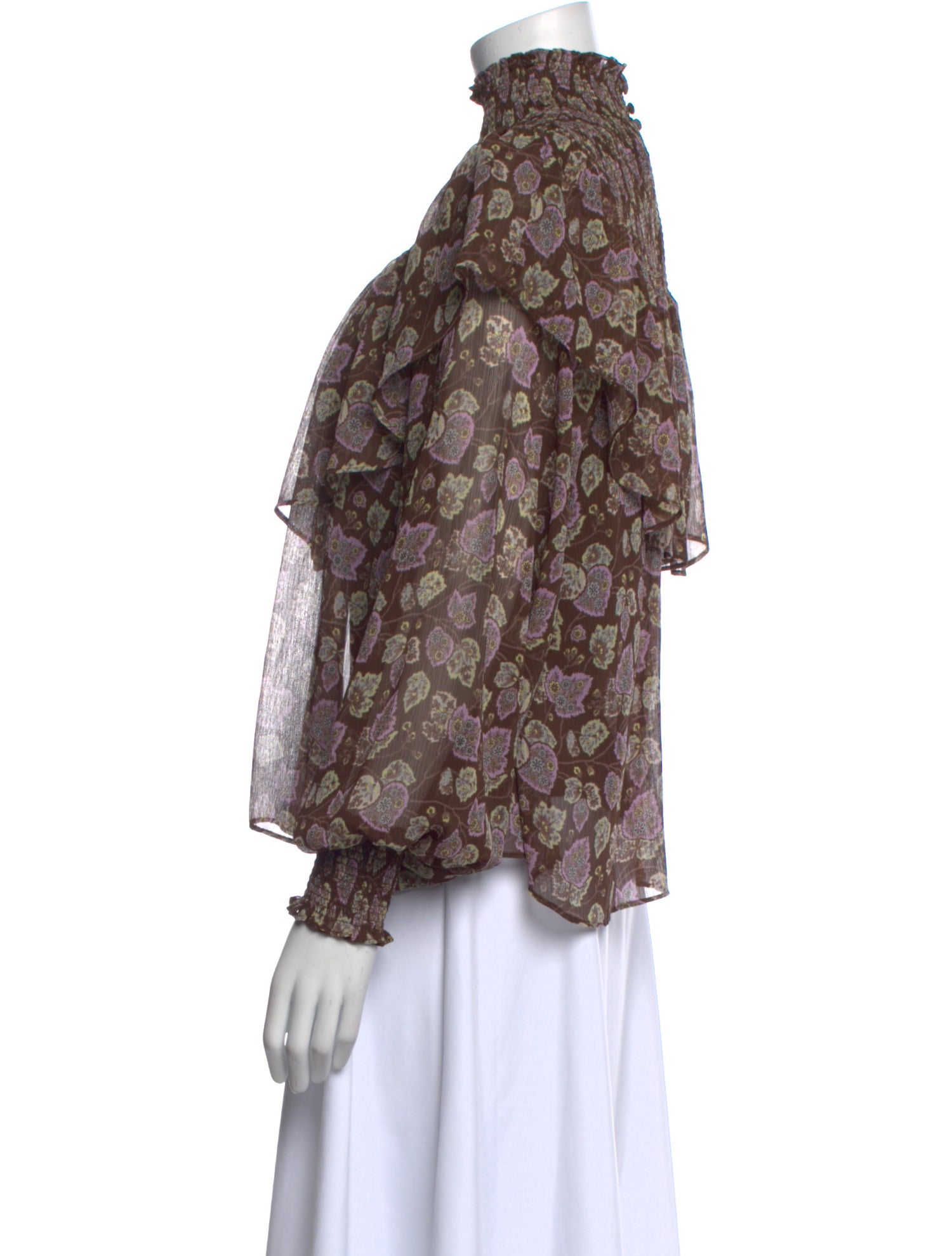 Cinq à Sept Floral Print Mock Neck Blouse