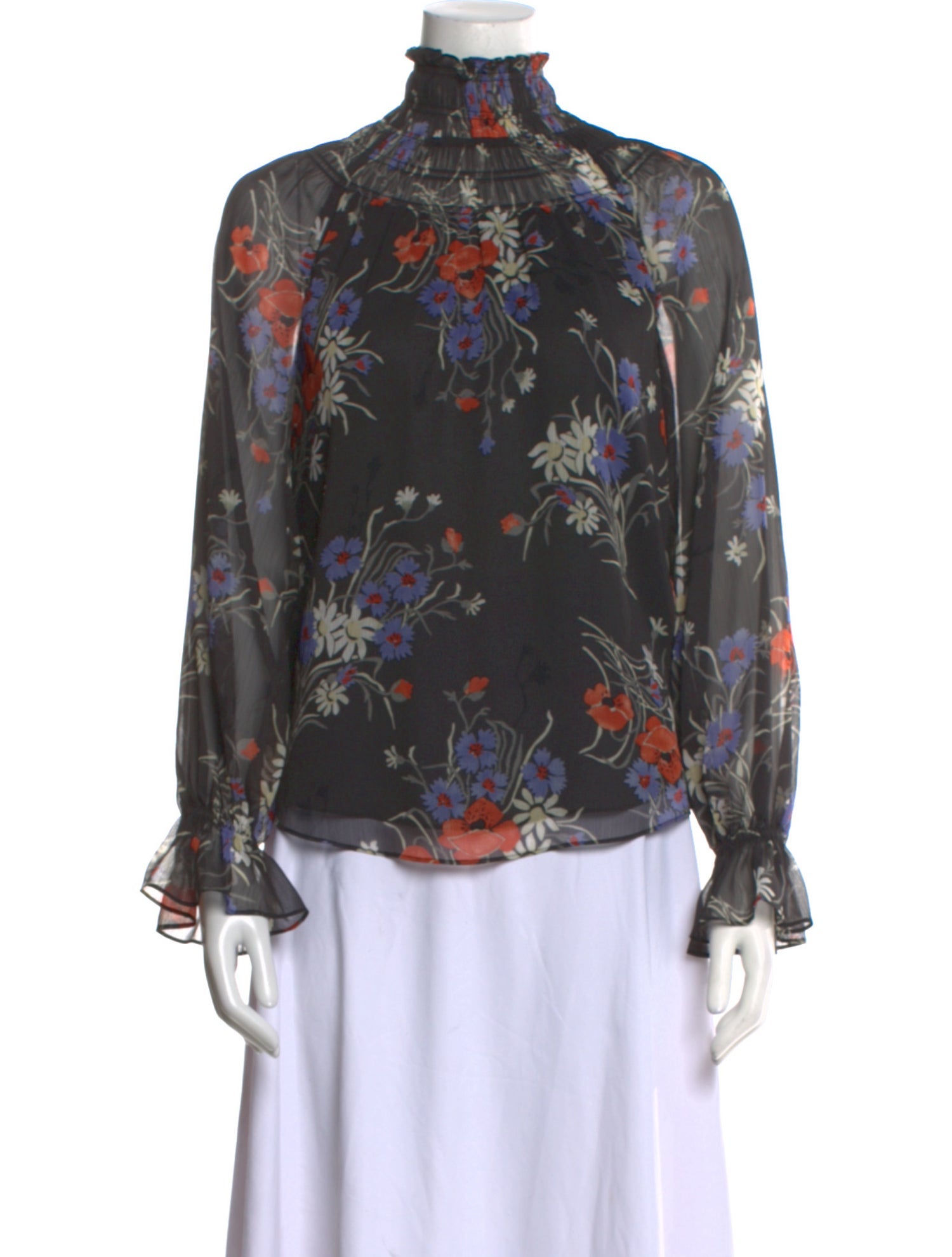 Cinq à Sept Floral Print Mock Neck Blouse