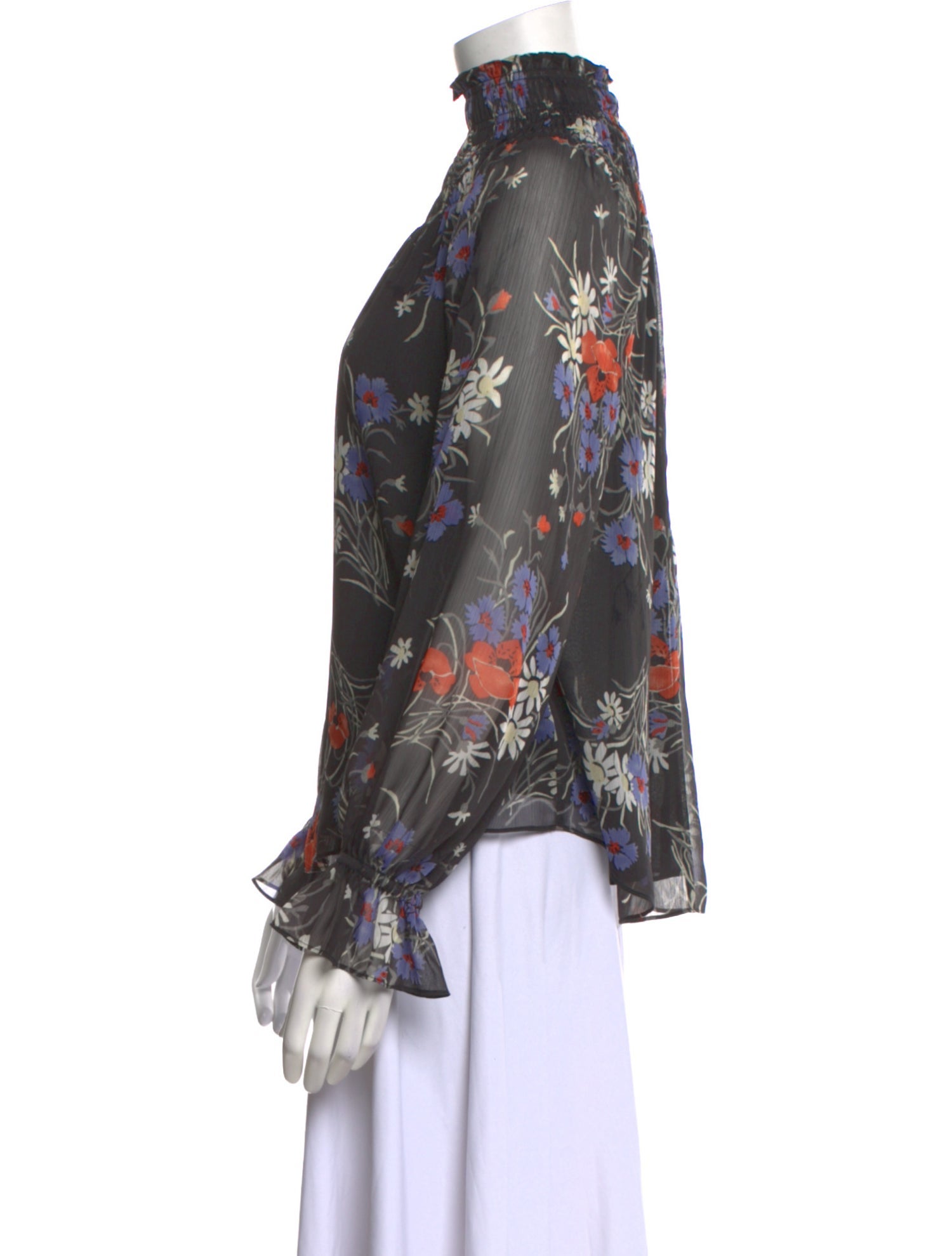 Cinq à Sept Floral Print Mock Neck Blouse