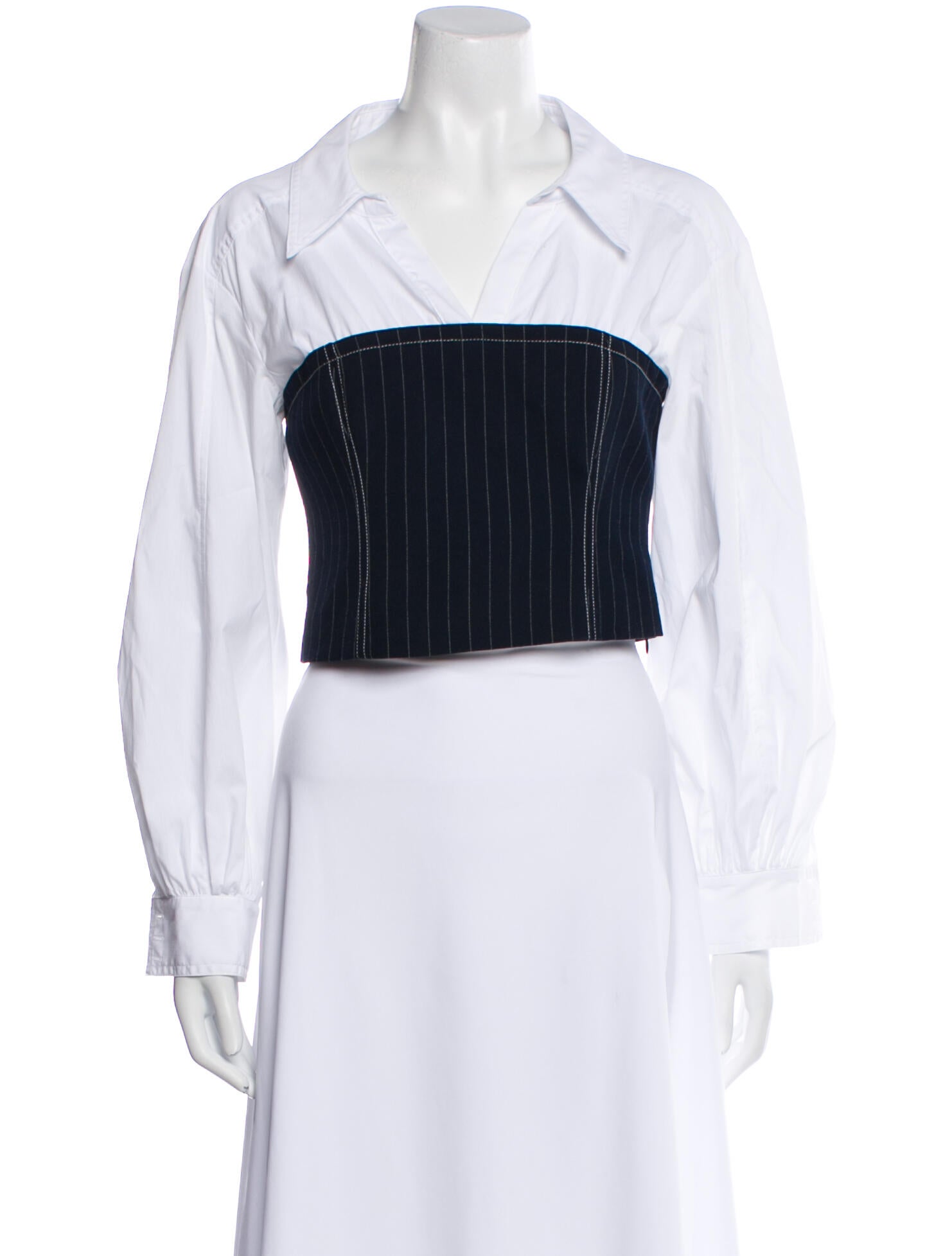 Cinq à Sept Striped Square Neckline Crop Top