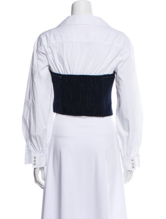 Cinq à Sept Striped Square Neckline Crop Top