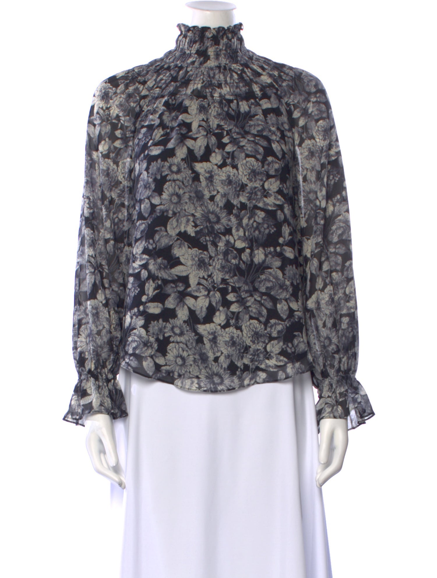 Cinq à Sept Floral Print Mock Neck Blouse