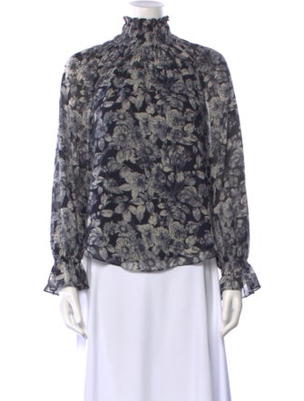 Cinq à Sept Floral Print Mock Neck Blouse