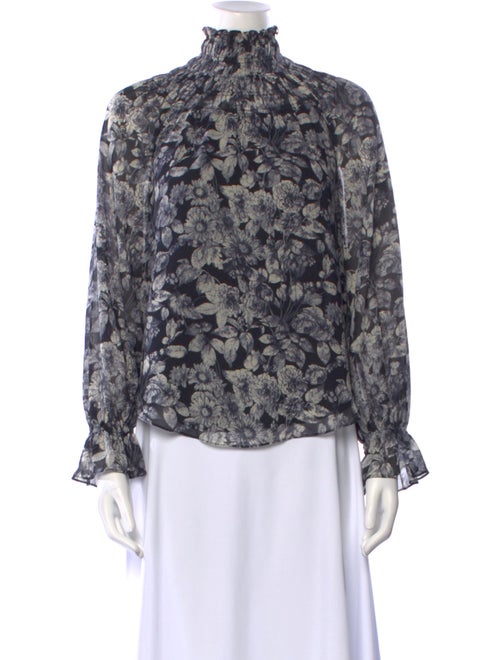 Cinq à Sept Floral Print Mock Neck Blouse