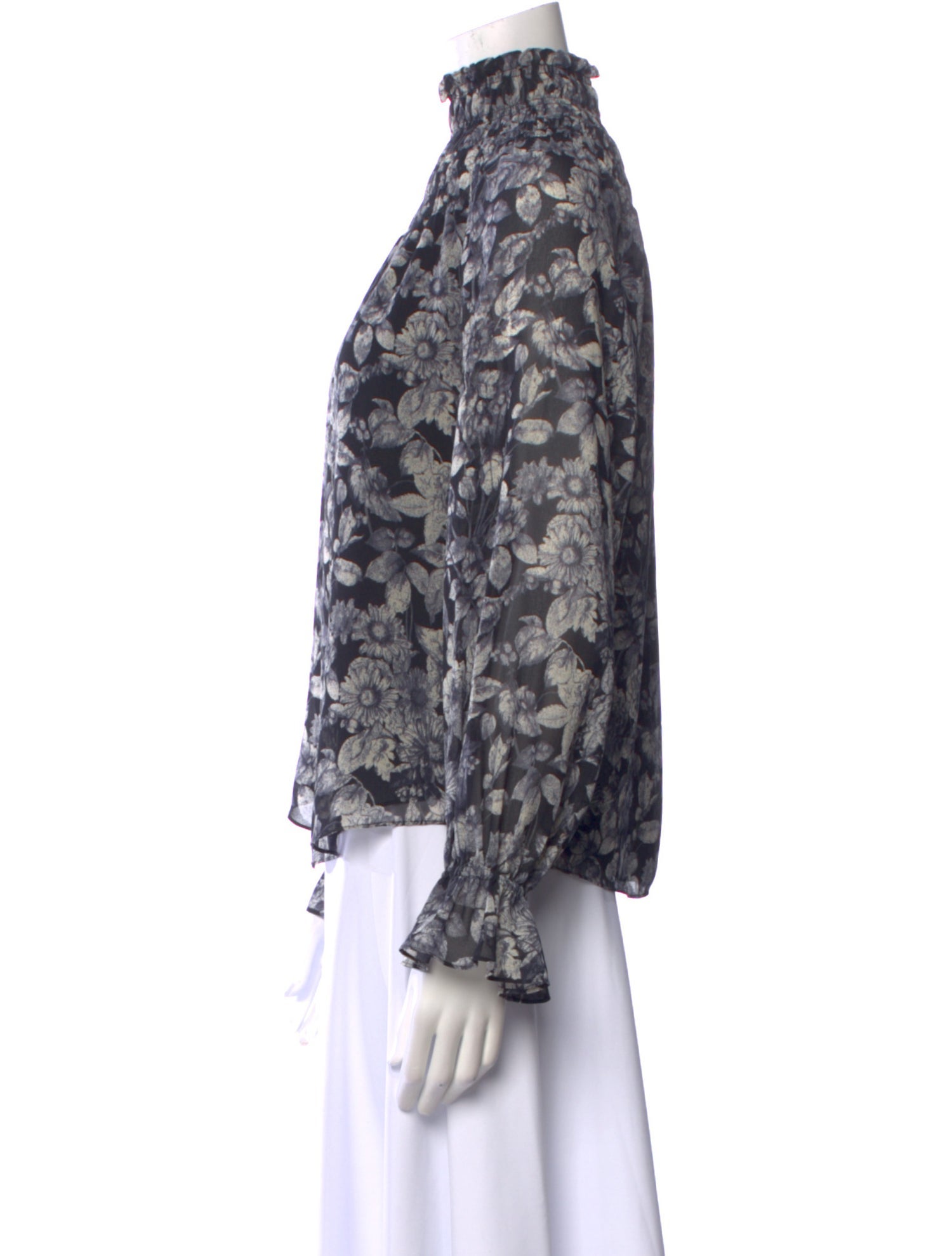 Cinq à Sept Floral Print Mock Neck Blouse