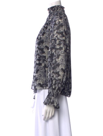 Cinq à Sept Floral Print Mock Neck Blouse