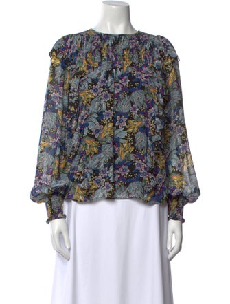 Cinq à Sept Floral Print Bateau Neckline Blouse