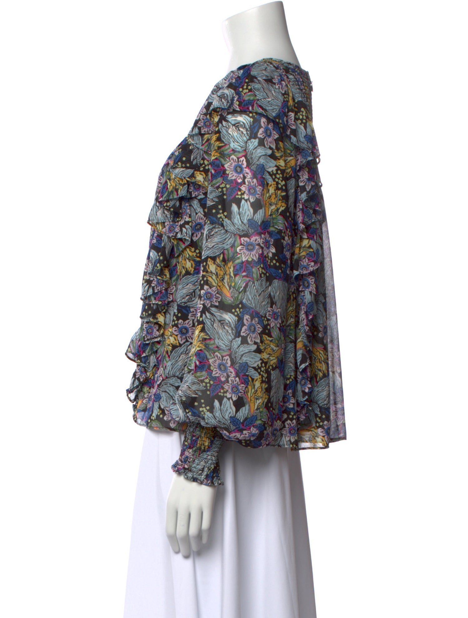 Cinq à Sept Floral Print Bateau Neckline Blouse