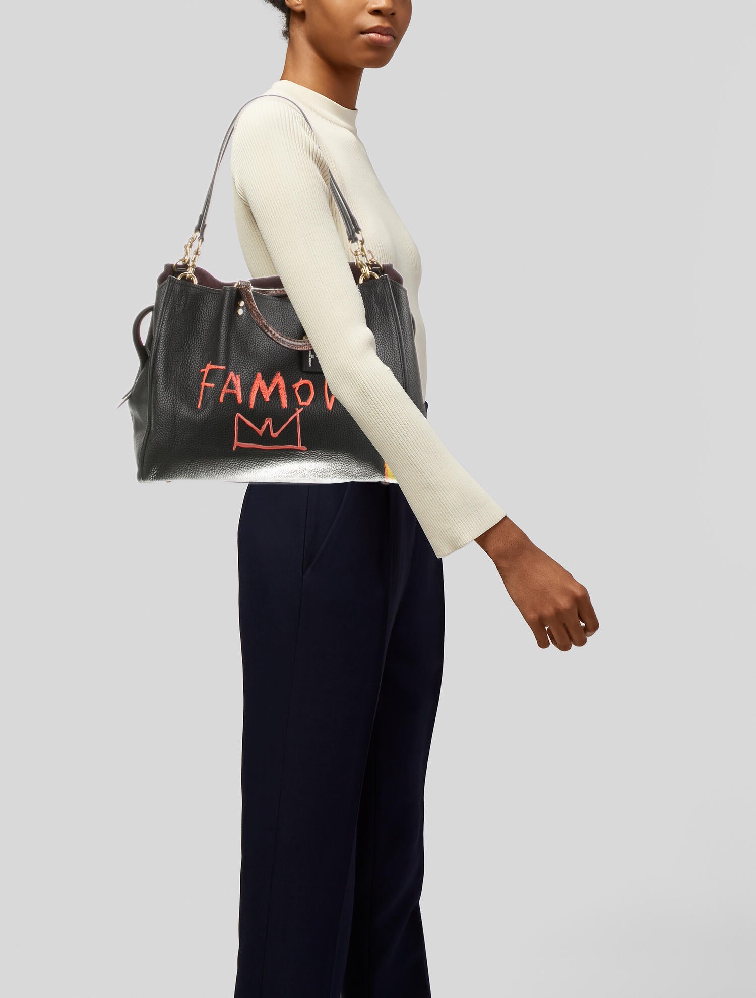 Coach x Jean-Michel Basquiat Textured Leather Shoulder Bag - Black