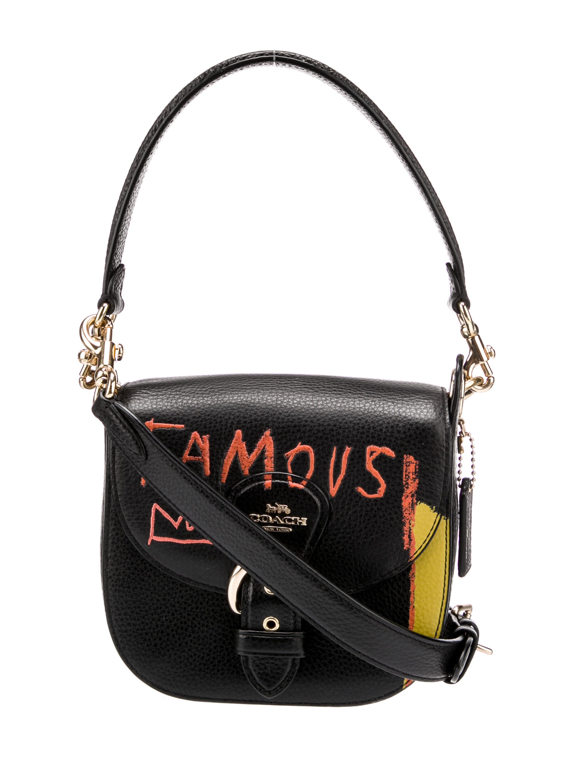 Coach x JeanMichel Basquiat Leather Graphic Print Shoulder Bag Black