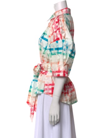 Chloé Kristyn Plaid Print Three-Quarter Sleeve Button-Up Top