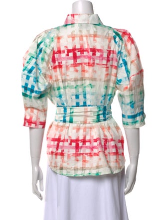 Chloé Kristyn Plaid Print Three-Quarter Sleeve Button-Up Top