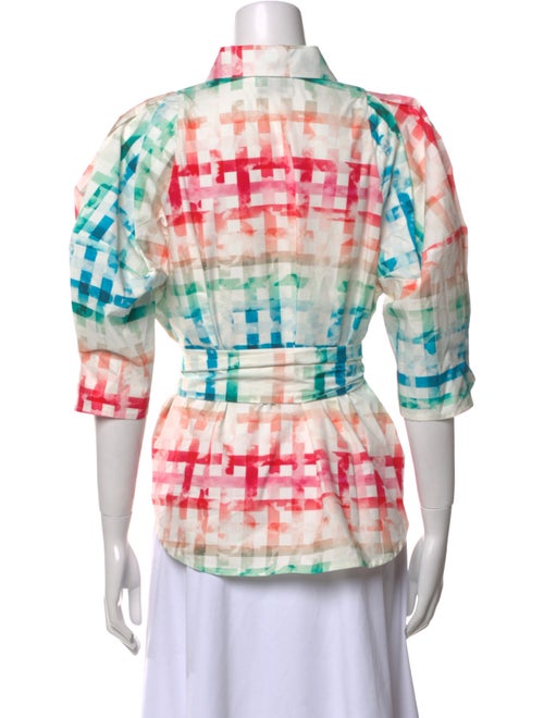 Chloé Kristyn Plaid Print Three-Quarter Sleeve Button-Up Top