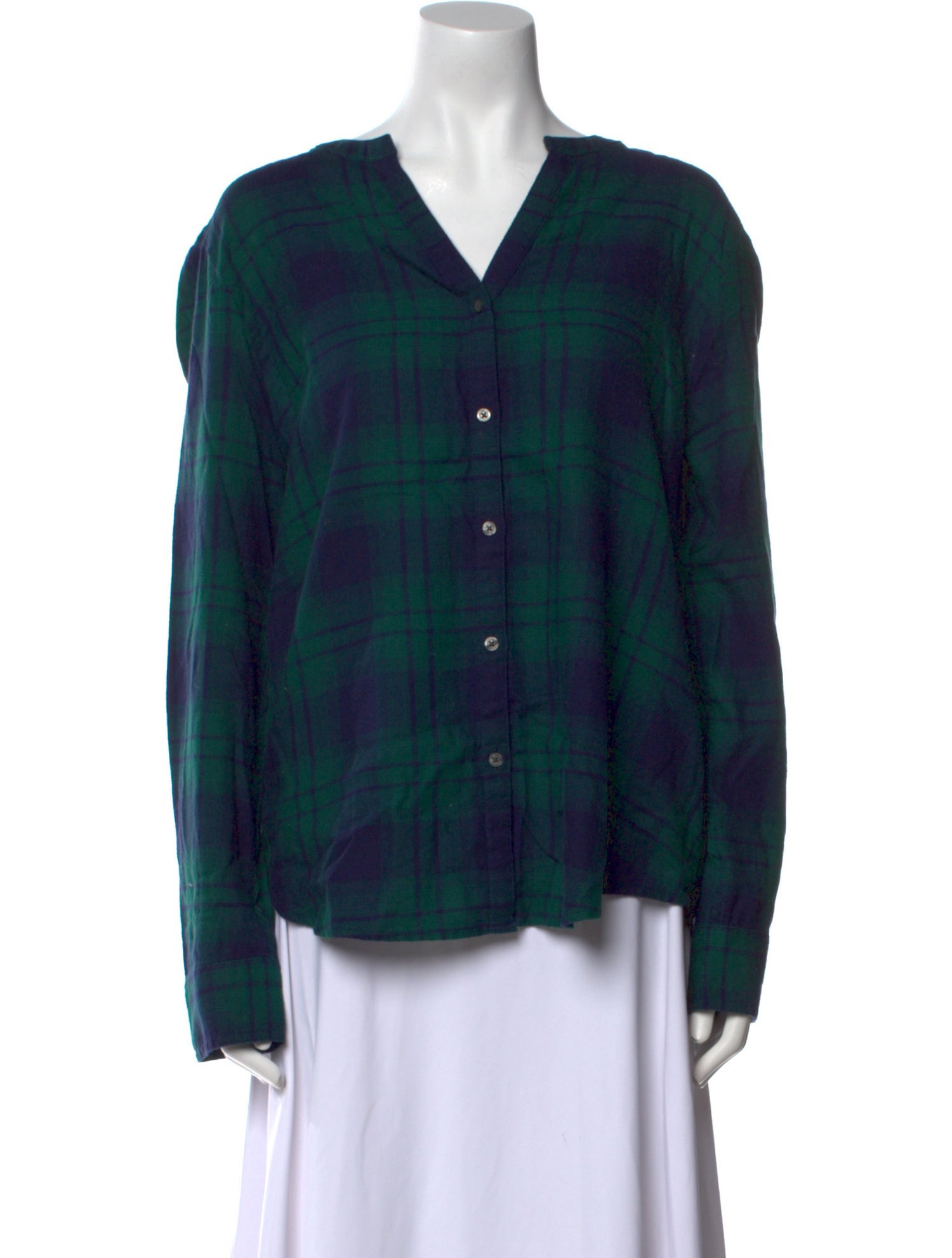 CALVIN KLEIN JEANS EST. 1978 Plaid Print V-Neck Button-Up Top