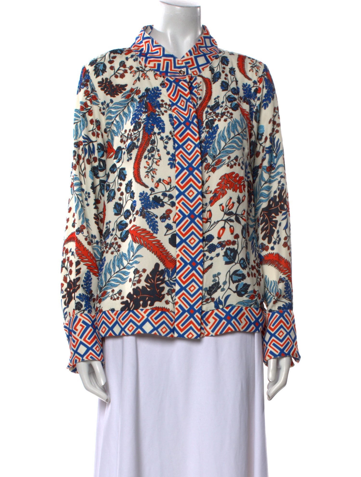 Ck Bradley Printed Mock Neck Button-Up Top