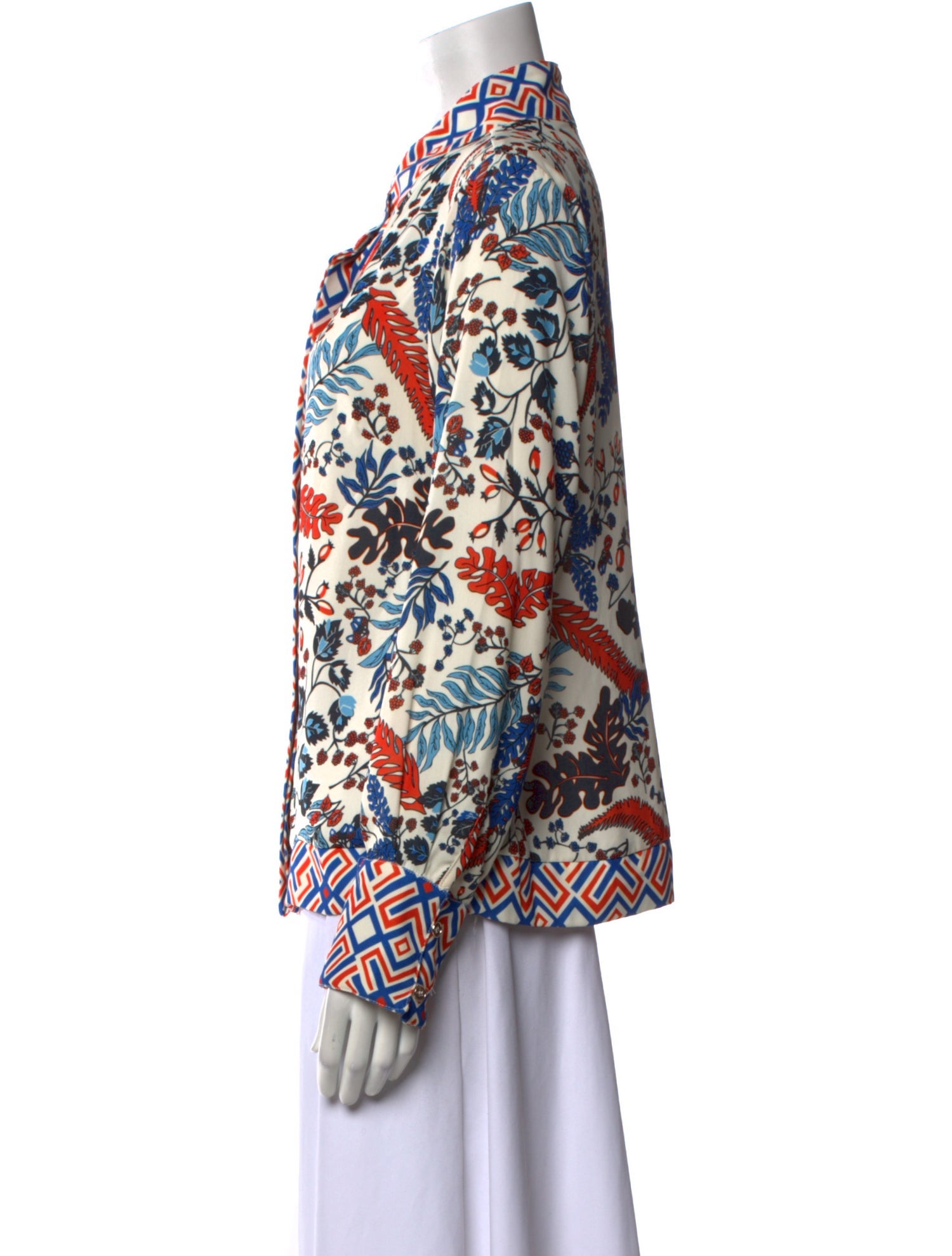 Ck Bradley Printed Mock Neck Button-Up Top