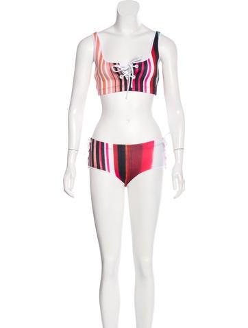 Clover Canyon Lace-Up Striped Swimsuit w/ Tags