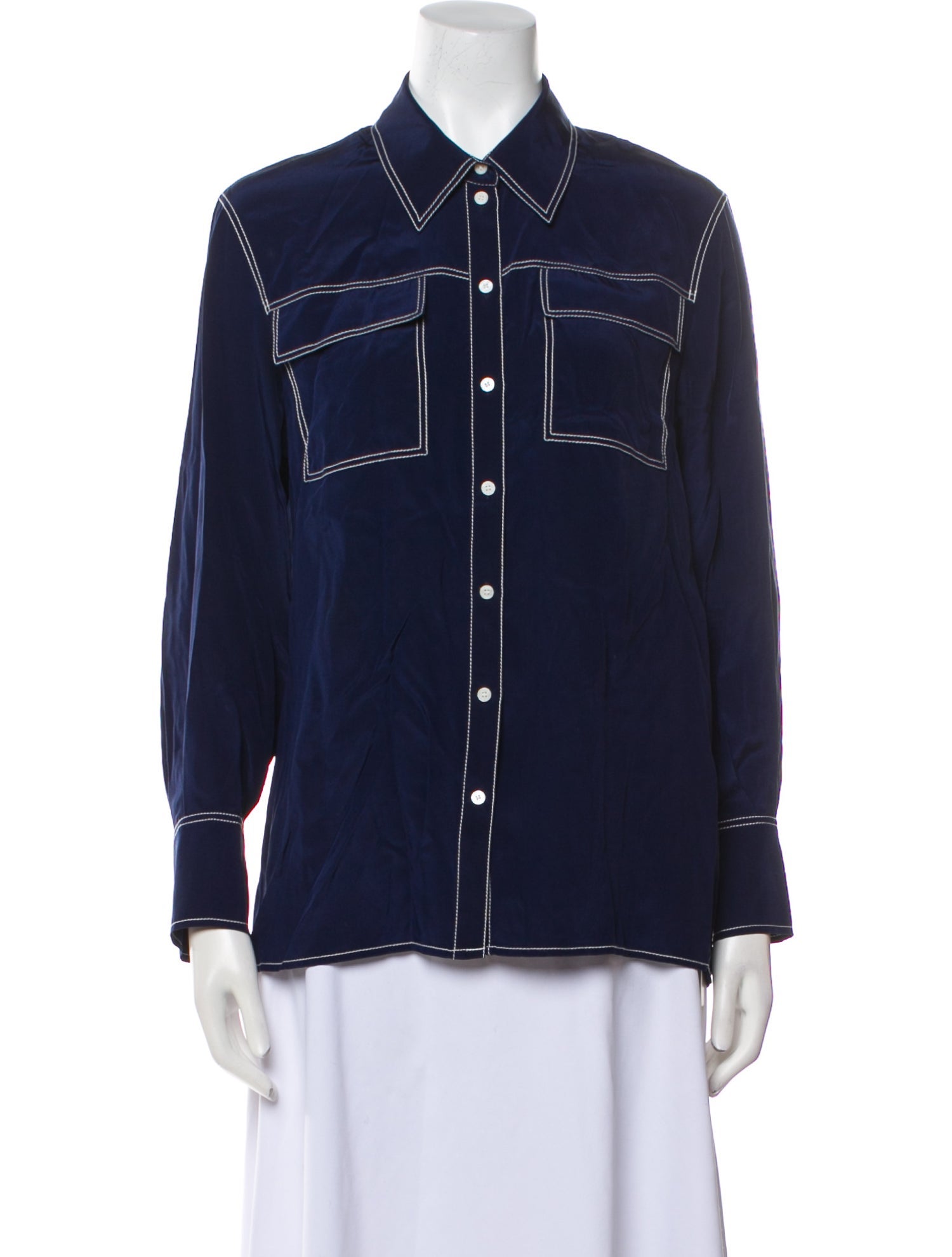 Claudie Pierlot Silk Long Sleeve Button-Up Top