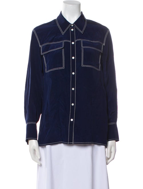 Claudie Pierlot Silk Long Sleeve Button-Up Top
