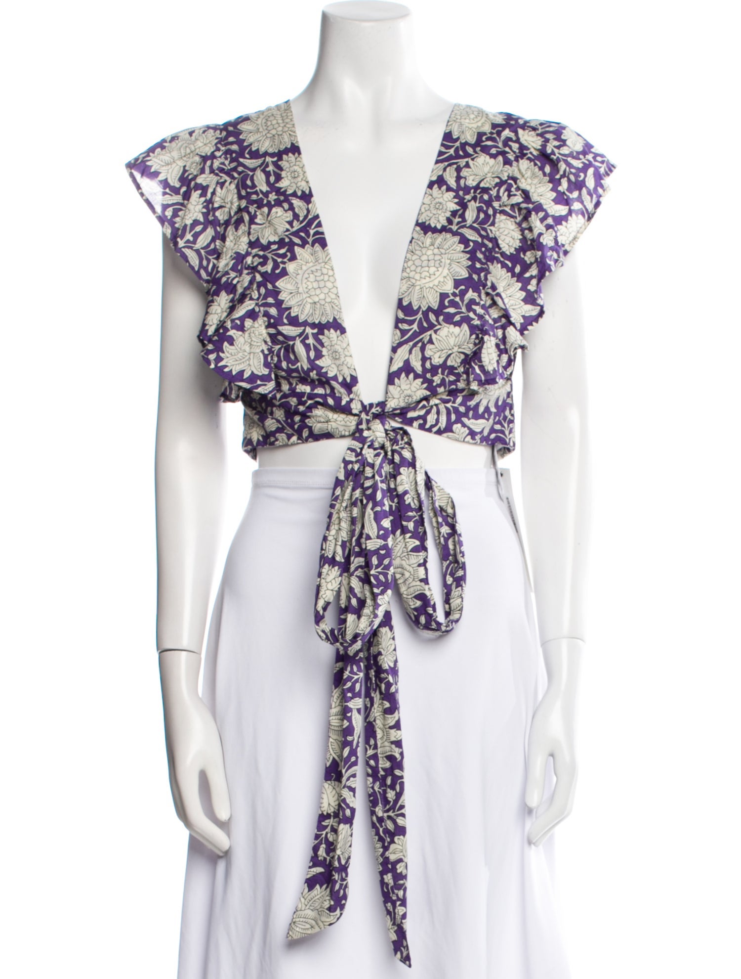 Claudie Pierlot Floral Print V-Neck Crop Top