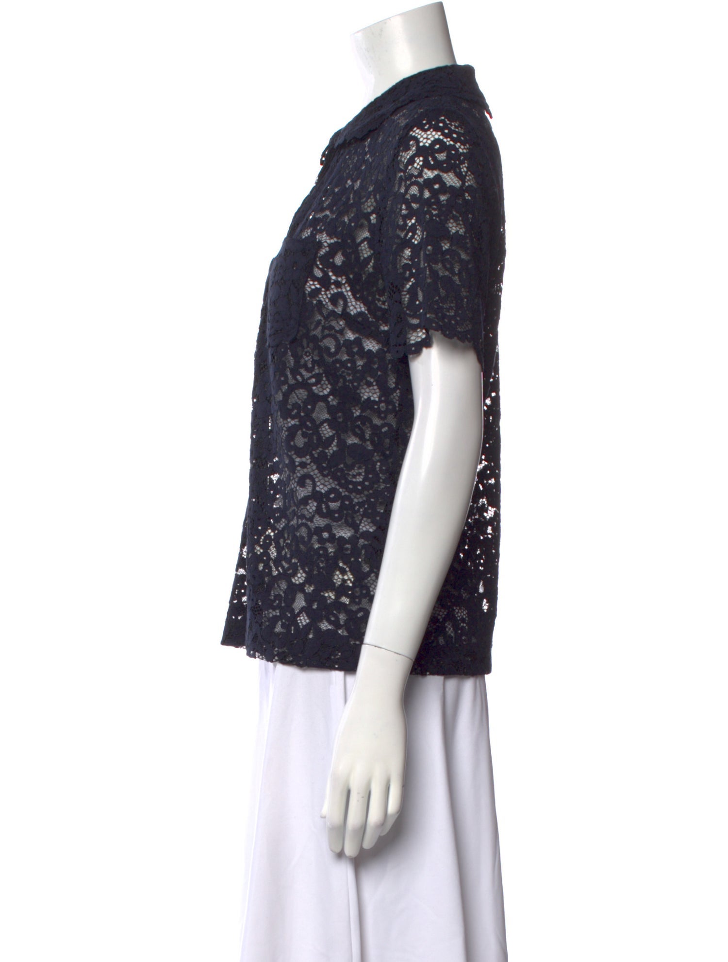 Claudie Pierlot Lace Pattern Short Sleeve Button-Up Top