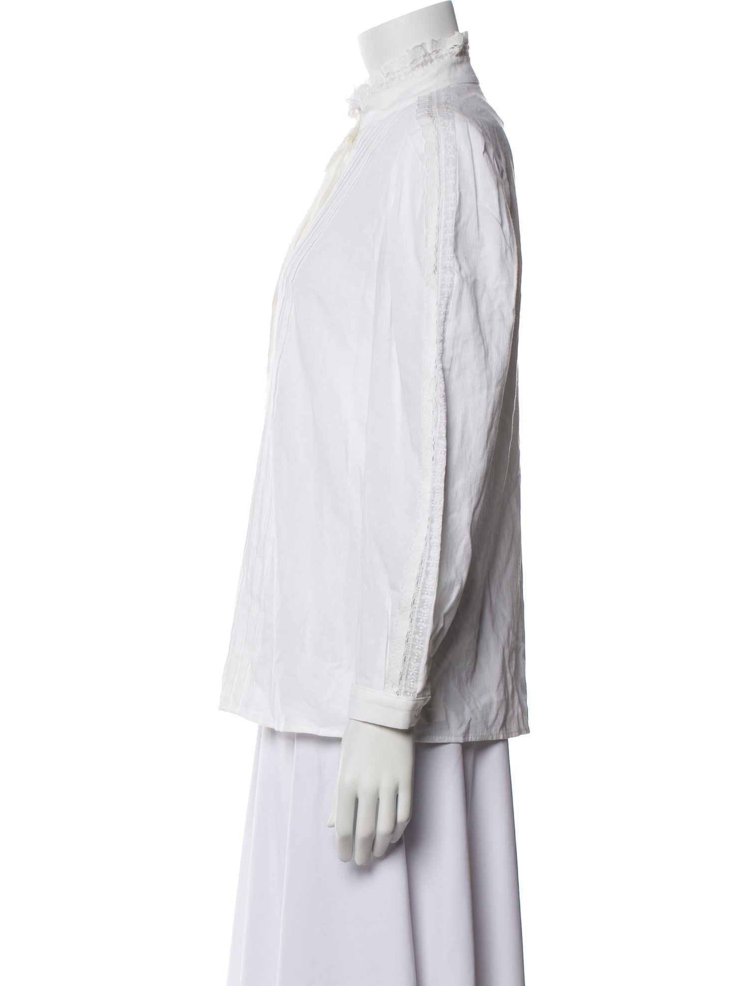 Claudie Pierlot Striped Mock Neck Button-Up Top